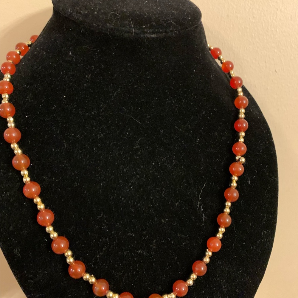 Elegant Gold and Red Beaded Necklace